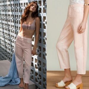 Veronica Beard Charlie Barrel Leg Jeans WomensHigh Rise Tri Tone Blush Pink